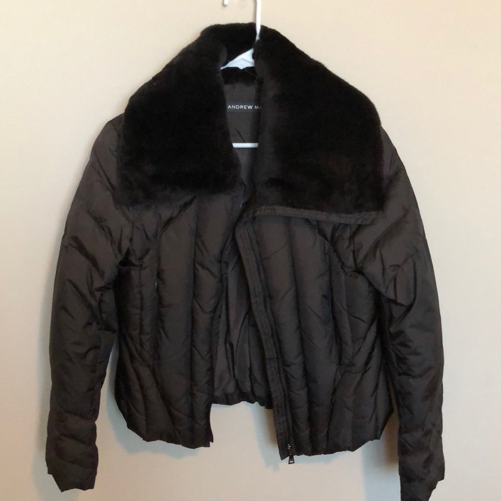 Andrew Marc Down jacket with rabbit fur collar